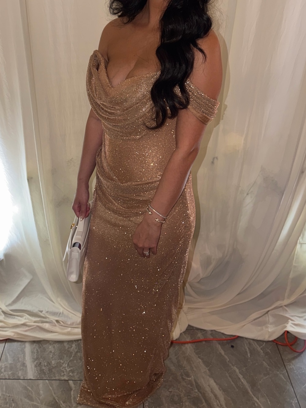 Gold Off-Shoulder Evening Gown - Picture 3 of 5